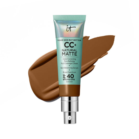 IT Cosmetics CC+ Cream Natural Matte Foundation with SPF 40 - Shine-Reducing & Long-Wear Full Coverage Foundation For Oily Skin - With Hyaluronic Acid - Fragrance Free & Non-Comedogenic - 1.08 fl oz